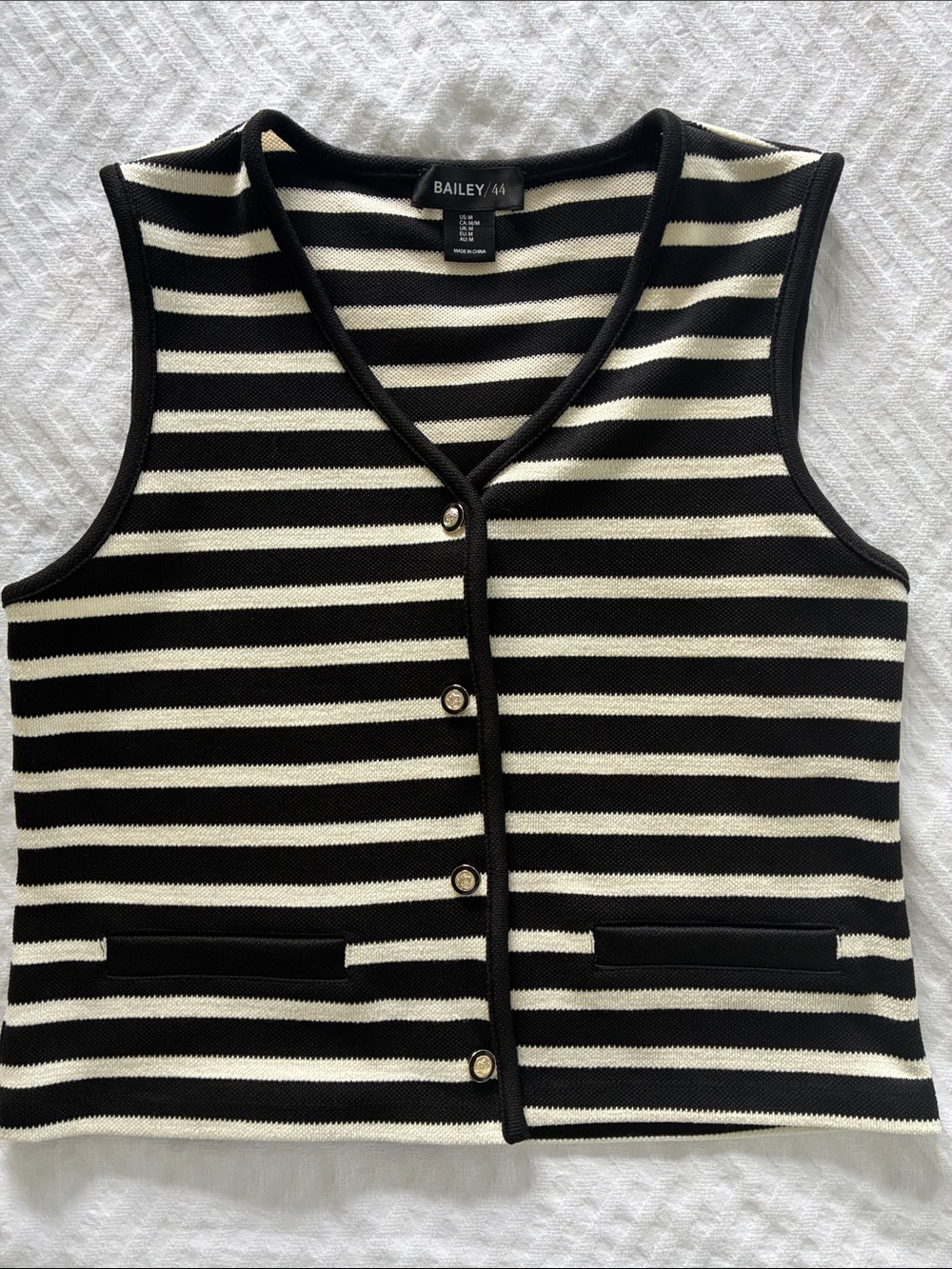 Bailey 44 Black and Cream Striped Button Front Tank